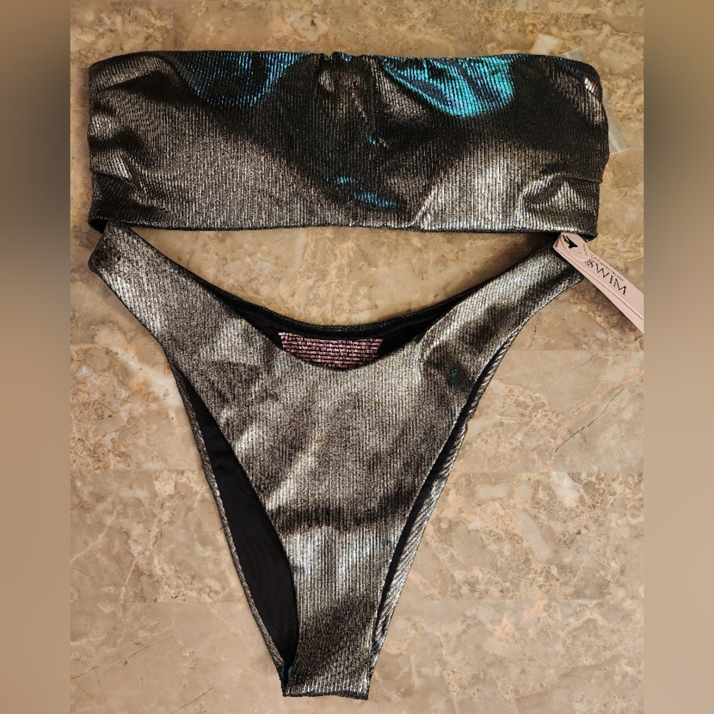 M/S VS Swim Bandeau Bikini Top Brazilian Bikini Set Black Foil